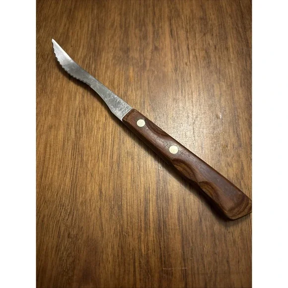 Vintage Flint Vanadium Stainless Grapefruit Knife Wood Handle USA Curved