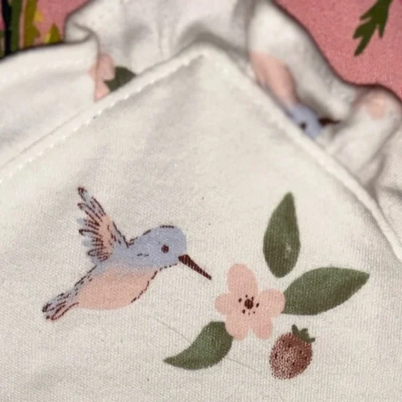 Carters humming bird strawberry baby bibs set of 3 gingham pink ruffle trim p/o