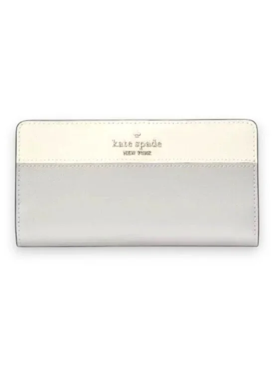 Kate Spade New York Madison Gray/Platinum Colorblock Large Slim Bifold NWT