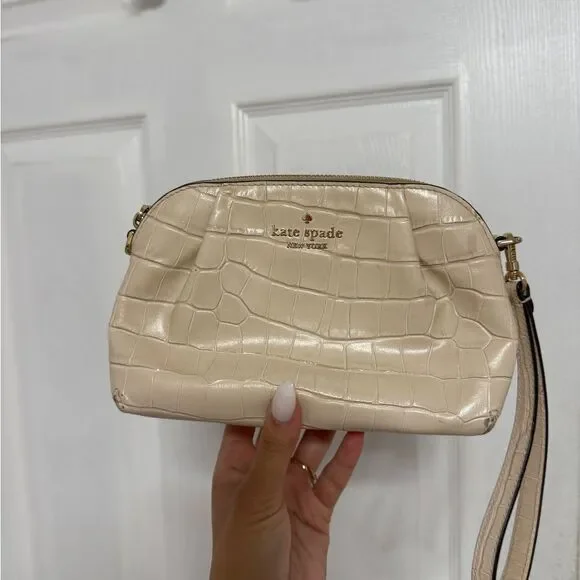 Kate Spade Beige Croc-Embossed Wristlet