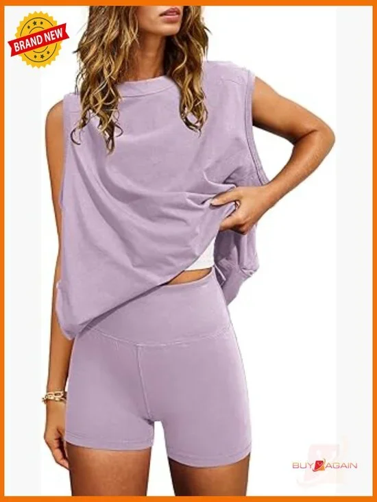 2 Piece Workout Set Matching Lounge Set Tunic Tops and Biker Shorts