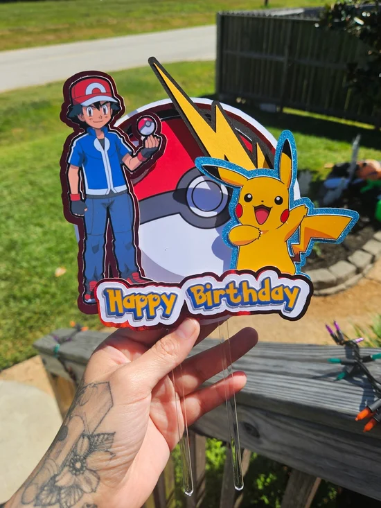 Pokemon Pikachu & Trainer Happy Birthday Cake Topper