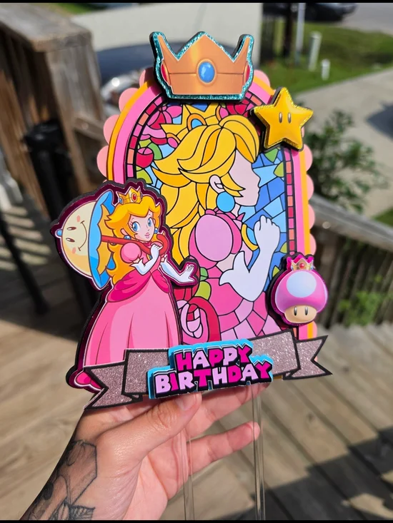 Princess Peach Happy Birthday Cake Topper