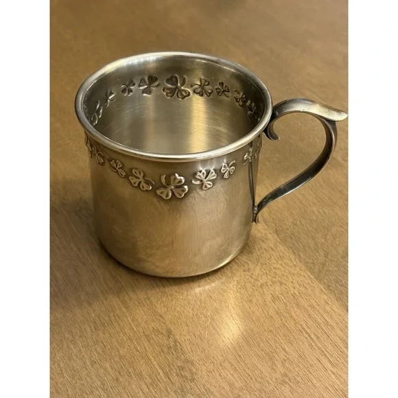 VTG Reed & Barton Silver Plate Christening Baby Child's Cup Shamrock Design