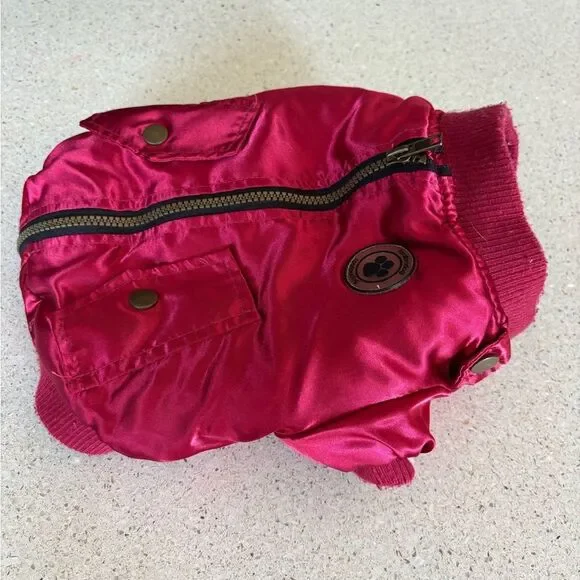 Red Satin Dog Bomber Jacket