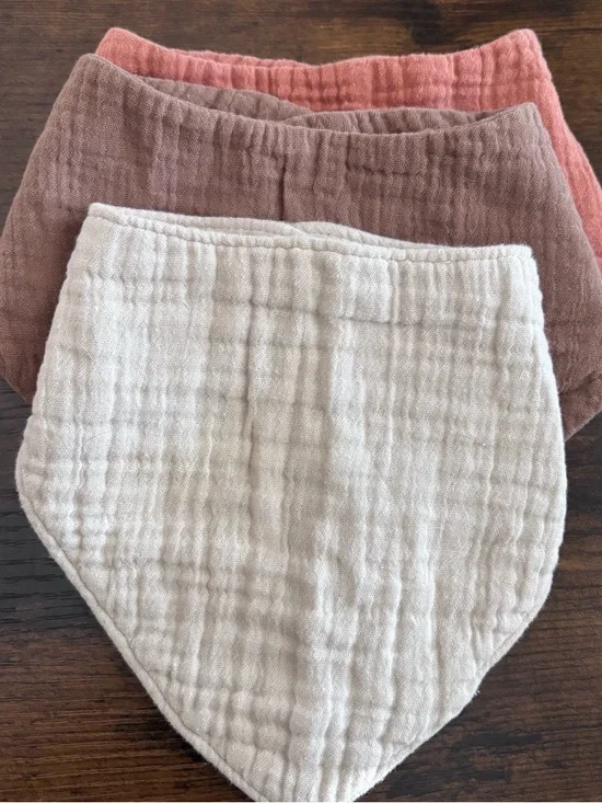 Soft Muslin Baby Bandana Bibs - Neutral rusty orange , brown , Cream Set