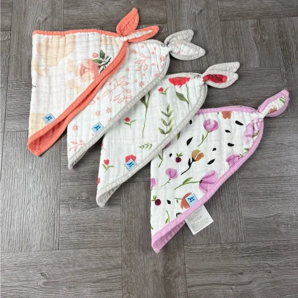 Little Unicorn Cotton Muslin Soft Floral Button Closure Bandanna Bibs Set of 4