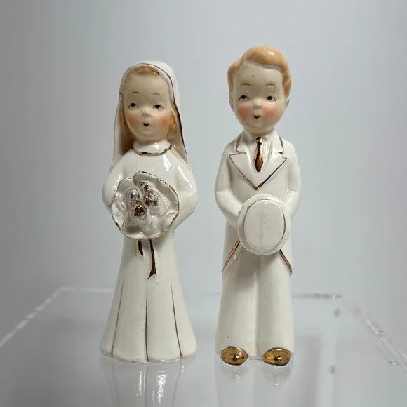 Vintage 40’s-50’s Japan Bride & Groom Ceramic Wedding Cake Toppers