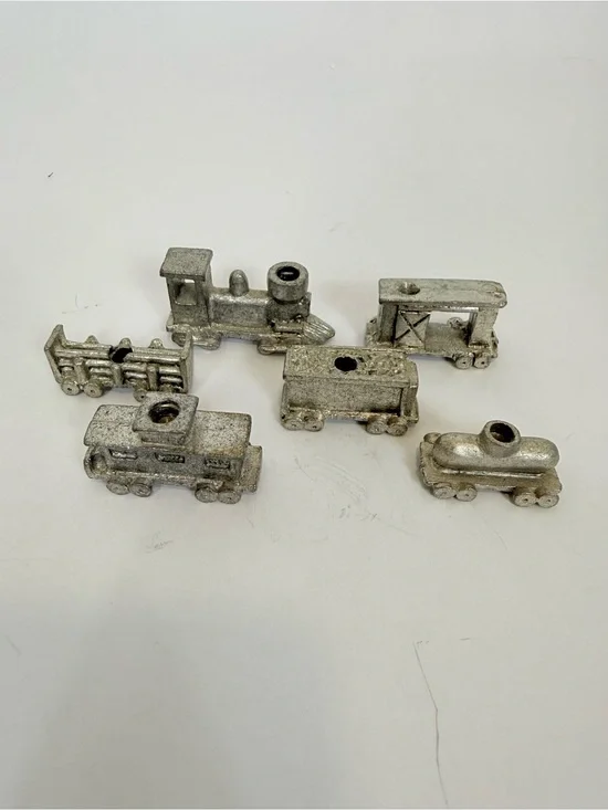 Vintage Metzke Pewter Train Birthday Candle Holders 1984 6 Pieces