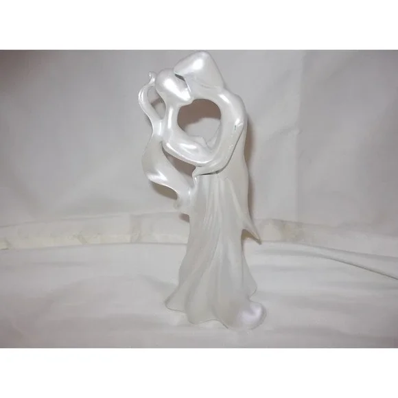 Iridescent White Bride and Groom Wedding Figurine Cake Topper Dancing Couple