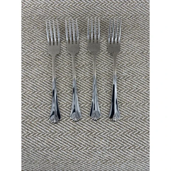 Oneida Golden Royal Flute Set 4 Dinner Forks Community Stainless Flatware Lot
