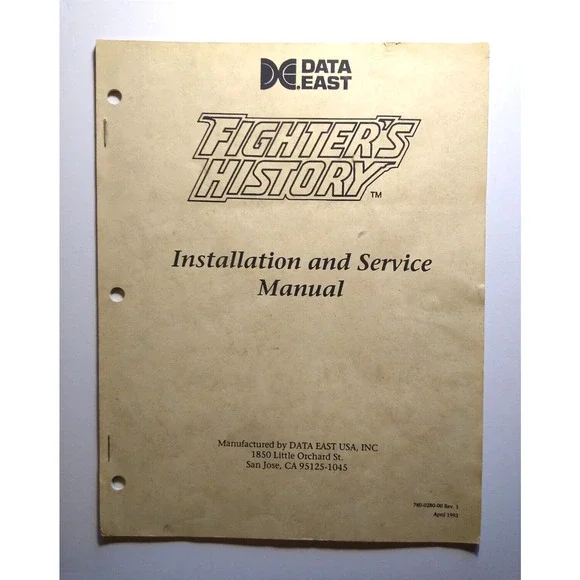 Fighters History Original Video Arcade Game 1993 Service Repair Manual