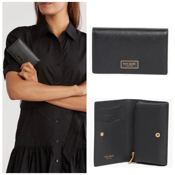 NWT Kate Spade Katy Black Textured Leather Bifold Wallet