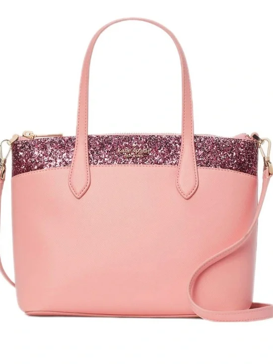 NWT Kate spade Pink Tote with Pink Glitter Trim