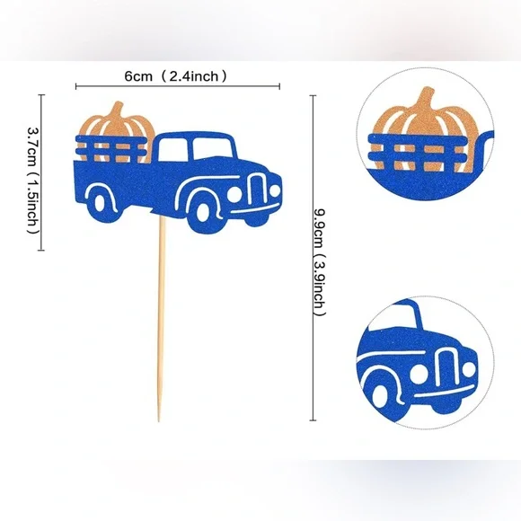 24 Pack Glitter Pumpkin Truck Cupcake Picks