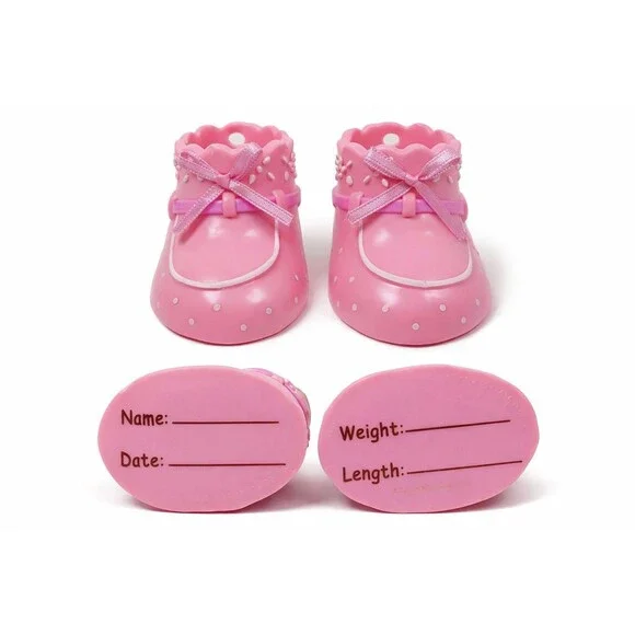 2 Pink Polka Dot Bow Baby Keepsake Shoes Cake Topper Gift Tag 2.75