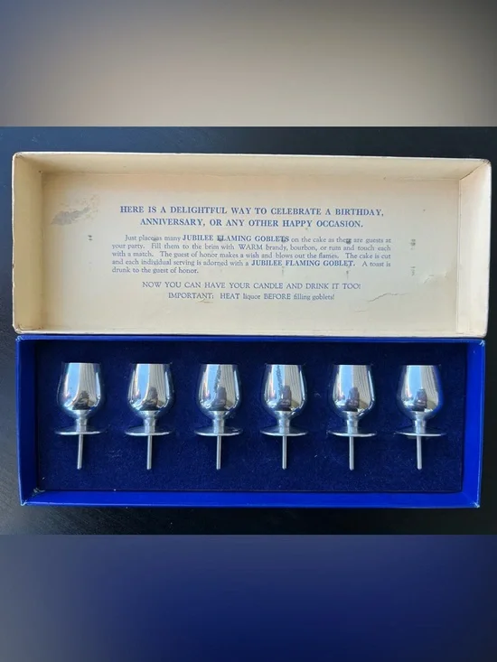 Vintage Flaming Goblets Set of 6- Silver Candle Holders for Cake