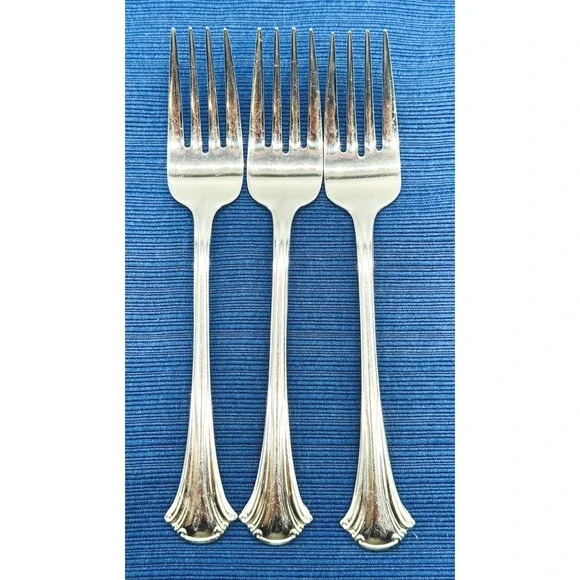 Reed and‎ Barton Cortland Salad Fork Glossy Stainless Flatware 7 inch Lot of 3