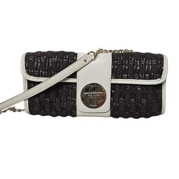 Kate Spade Woven Clutch Bag Shoulder Brown/White NWOT