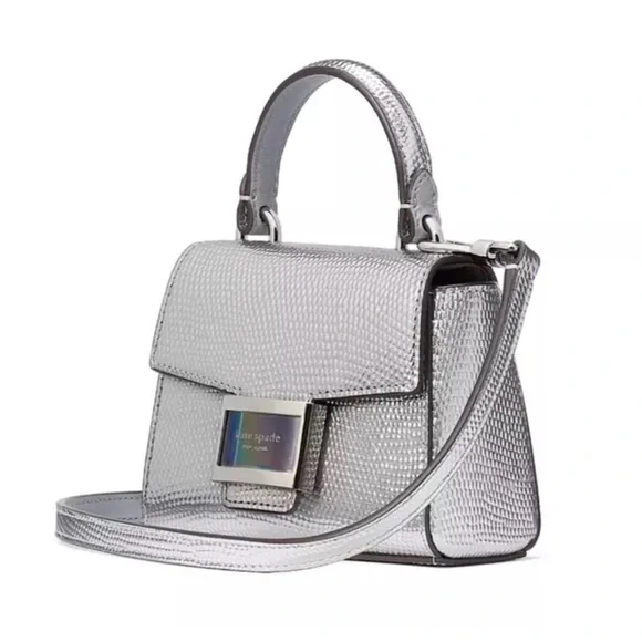 NWT Kate Spade Katy Silver Lizard Embossed Micro Crossbody
