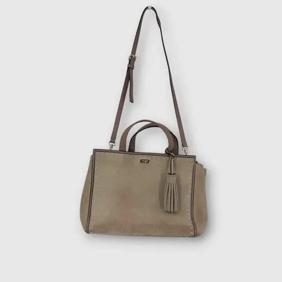 Kate Spade New York Suede & Leather Studded Satchel Tassel Crossbody Bag
