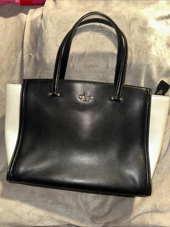 kate spade Black and White Leather Colorblock Patterson Tote