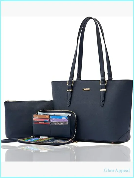 Large Satchel Tote with Matching Wallet and Cosmetic Bag Set