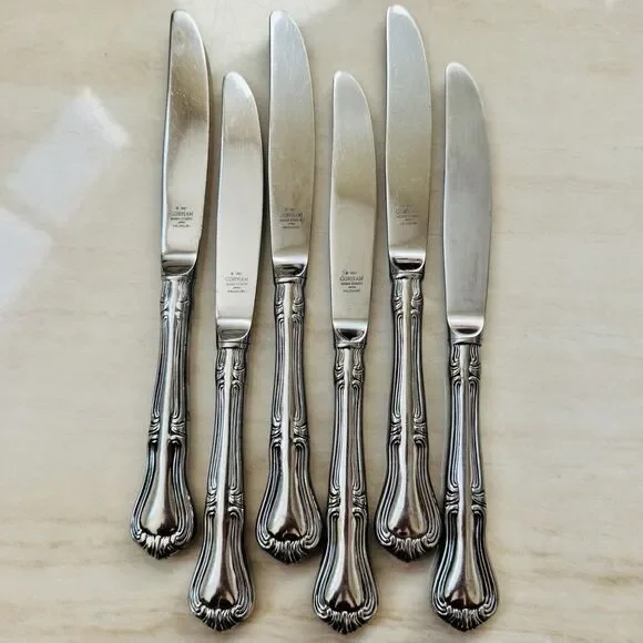 6pc Gorham Valcourt Stainless Dinner Knives 9 1/8” Glossy 1981 Japan Replacement