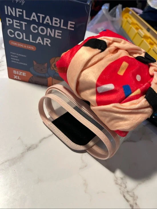Inflatable Pet Recovery Cone Collar for Dogs & Cats (Pink/Red)