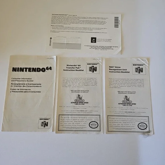 N64 Paperwork Registration Card, Voice Recognition, Transfer Pak, Precautions