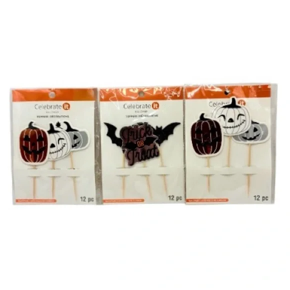 CelebrateIt Halloween Cake Toppers Cupcake Picks Pumpkin Bat Trick or Treat 36pc