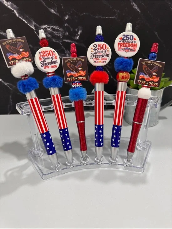 Patriotic 250 Years of Freedom Red White & Blue Decorative Pens …….each