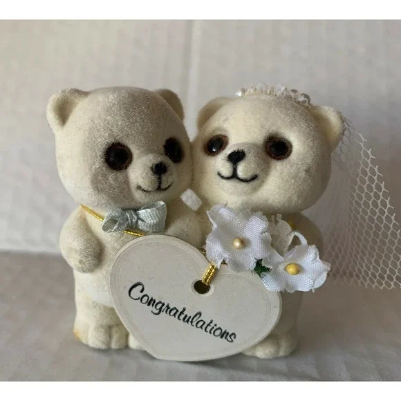 Adorable Vtg George Good Flocked Bear Wedding Figurine Cake Topper Lorrie Design
