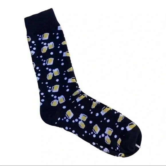 Novelty Beer Socks for Men Beer Mugs on‎ Black Dress Sock NWOT​​