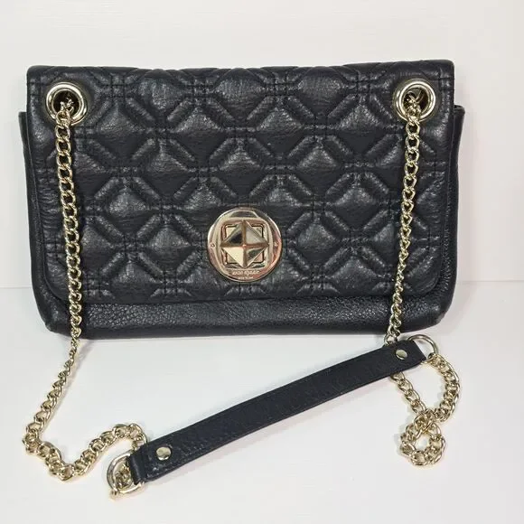 Kate Spade Black Quilted Leather Chain Crossbody Shoulder Bag Turn Lock