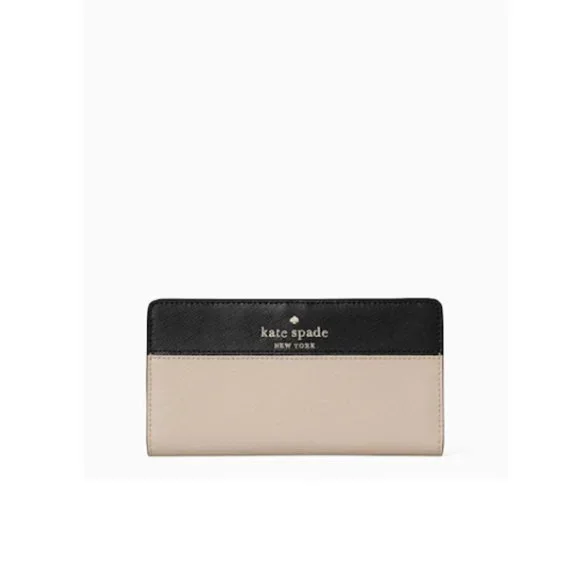 NWT KATE SPADE LARGE STACI SLIM BLACK & BIEGE BIFOLD WALLET