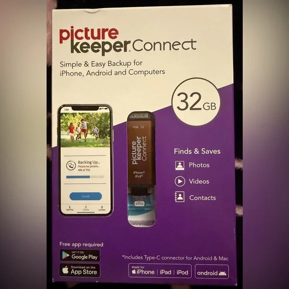 Picture Keeper Connect 32GB Backup Drive For iPhone, iPad, Android, Mac & PC NEW