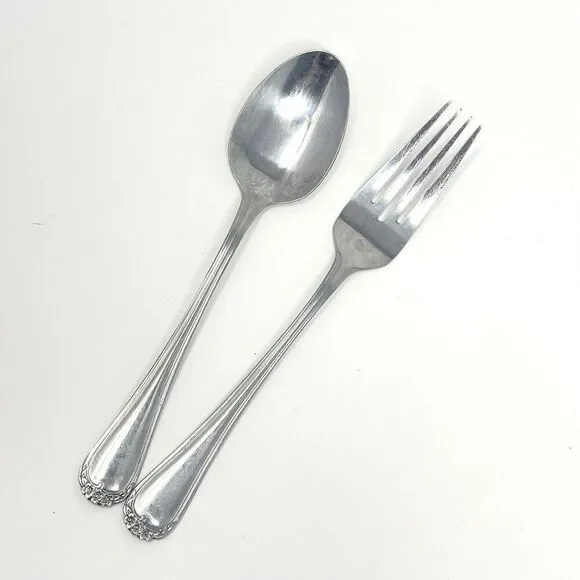 Rogers Stanley Roberts TRIO ROSE PETAL Stainless Dinner Fork 7 3/8” & Spoon 7”