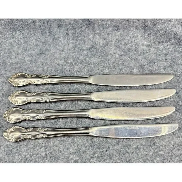 Stainless Korea Dinner‎ Knives Rose Pattern Set of 4 Flatware Replacements