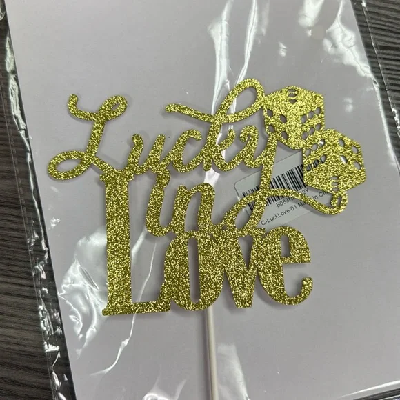 Lucky in Love glitter gold cake topper new in excellent condition