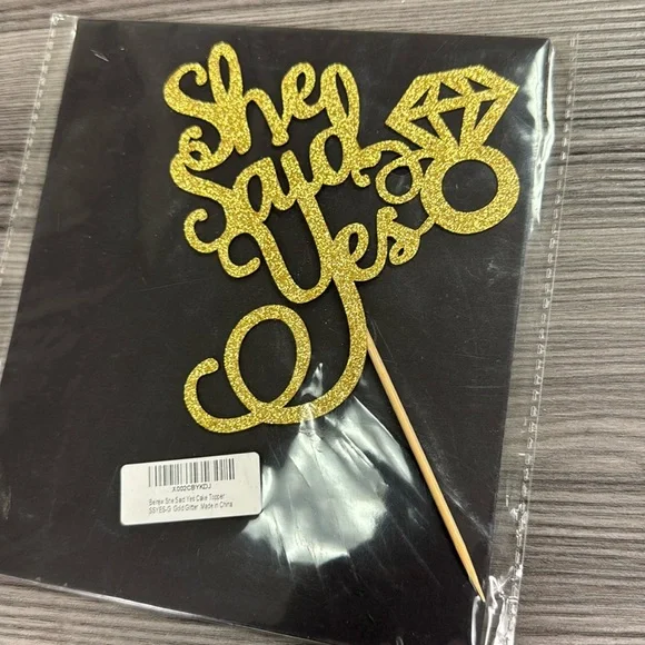 She Said Yes gold glitter cake topper new