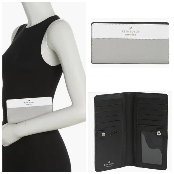 NWT Kate Spade Staci Colorblock Nimbus Grey Saffiano Leather Wallet
