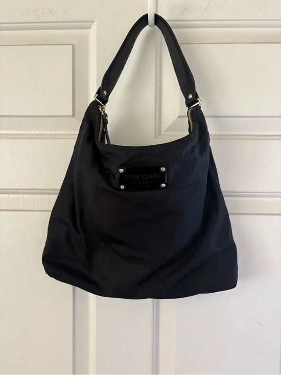Kate Spade Black Nylon Shoulder Bag Hobo Purse large tote