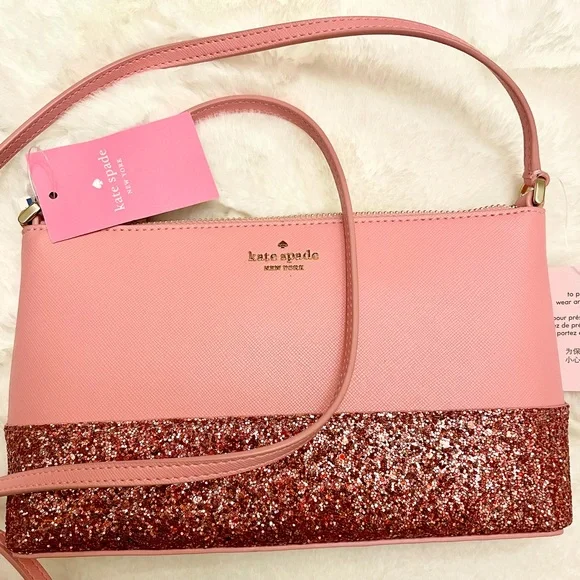 Kate Spade Ramey‎ Greta PINK Glitter DUSTY PEONY Crossbody Bag NWT