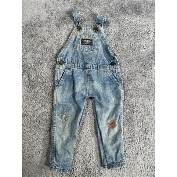 Vintage Oshkosh Vestbak Blue Denim Overall Bibs Sz 18 Months Bubble Snap Pink