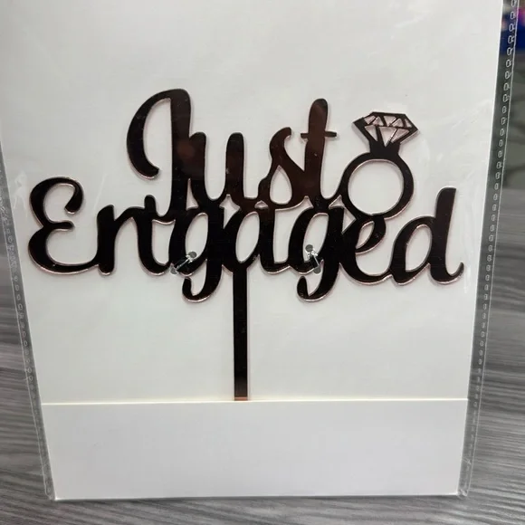 Just Engaged rose gold acrylic cake topper new in excellent condition