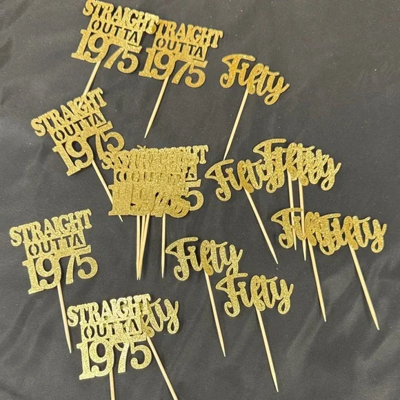 18 count Gold Glitter 1975 Party Cupcake Toppers Fifty cake toppers new