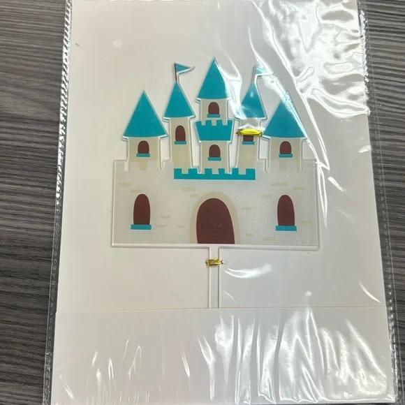 Blue Castle Cake topper new plastic reusable never used acrylic