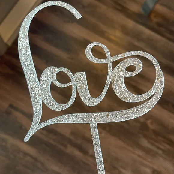 Love Cake Topper Wedding Bridal Shower Rehearsal Dinner Dessert Decor Silver