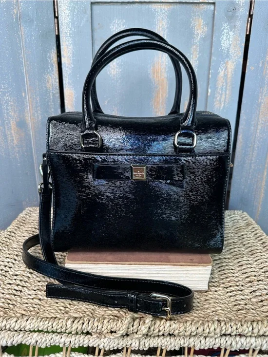 Kate Spade Ashton Montford Park Satchel Crossbody Black Patent NWOT